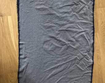 VTG NC Handwoven Cotton Fabric Blue White Diamond Weave 44x35.5in Craft Cloth