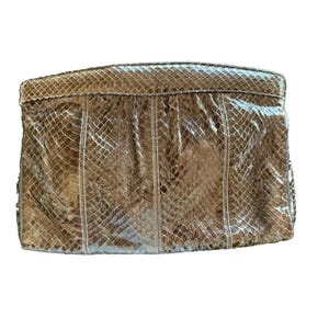 VTG Oversize Retro  Genuine Brown Snakeskin Python Paneled Shoulder Bag Clutch
