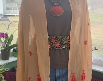 Handmade Palestinian Tatreez Shawl/Scarf - Sheer