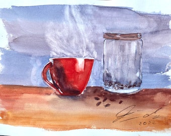 Watercolor, Watercolor, Still Life, Coffee Picture,