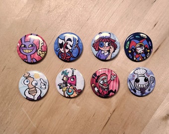 デジタルサーカスキャラクターボタンピン：ジャックス、ポムニ、ラガサ、キング、ズーブル、ケイン、バブル（1.25インチ）