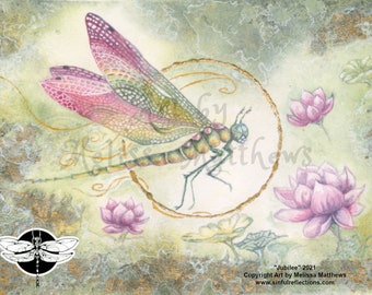Dragonfly Print Green Watercolor Gold Dragonfly Watercolor Gift Print Dragonfly Art
