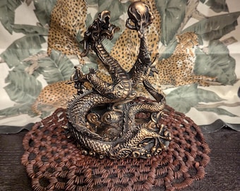 8" Oriental Style Dragon Statue | Metallic Gold - Silver - Iridescent Finishes | High Detail Decor