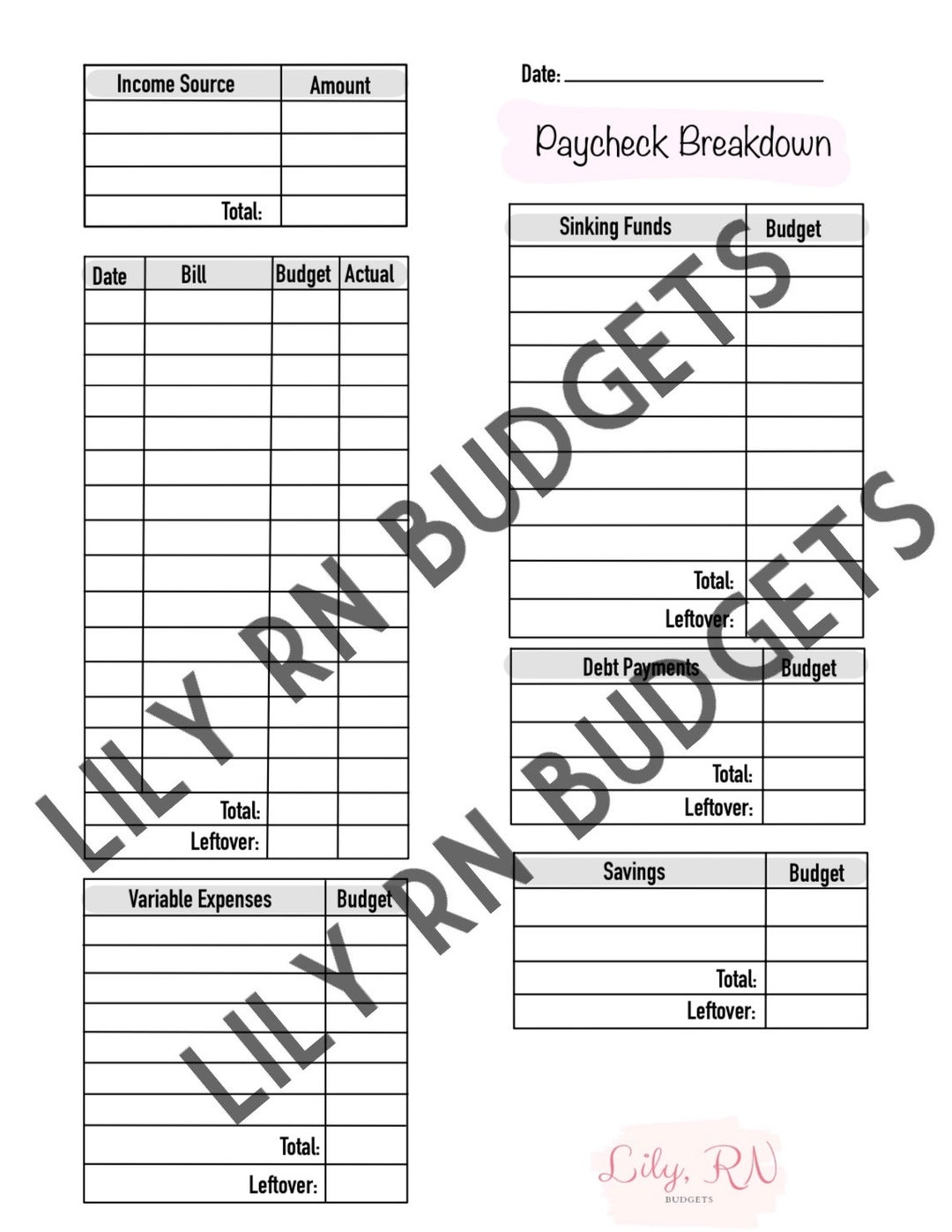 Paycheck Breakdown Template Etsy Paycheck Breakdown Template Etsy