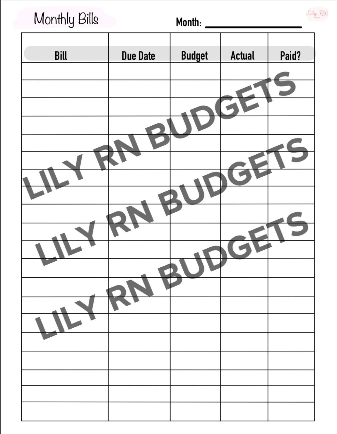 Monthly Bills Template | Etsy