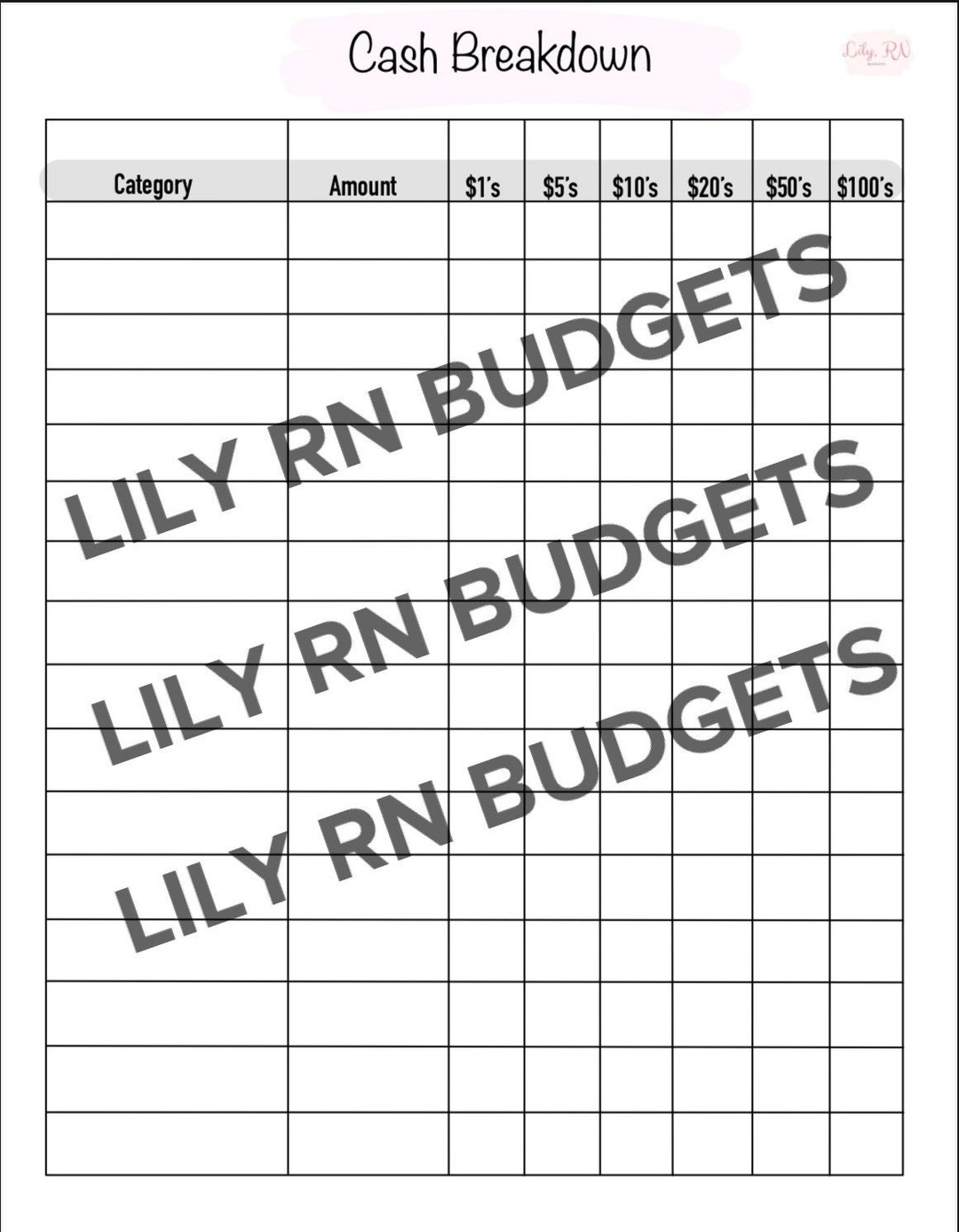 Cash Breakdown Template - Etsy