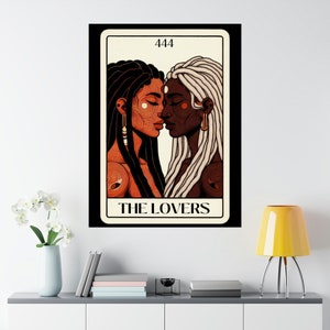 Zwarte lesbische kunstliefhebbersposters, LGBT-LIEFDE, tarotliefhebberskaarten, The Lovers Wall Art