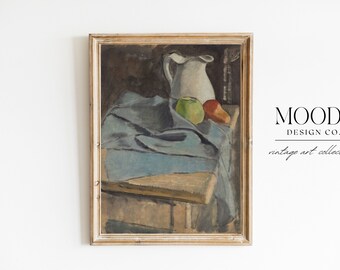Vintage Pitcher Still Life Print, Antique Farmhouse Kitchen Wall Art (Digital Download)