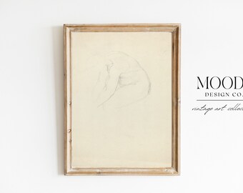 Vintage Figure Sketch Print, Minimalist Woman Drawing, Neutral Abstract Wall Art (Digital Download)