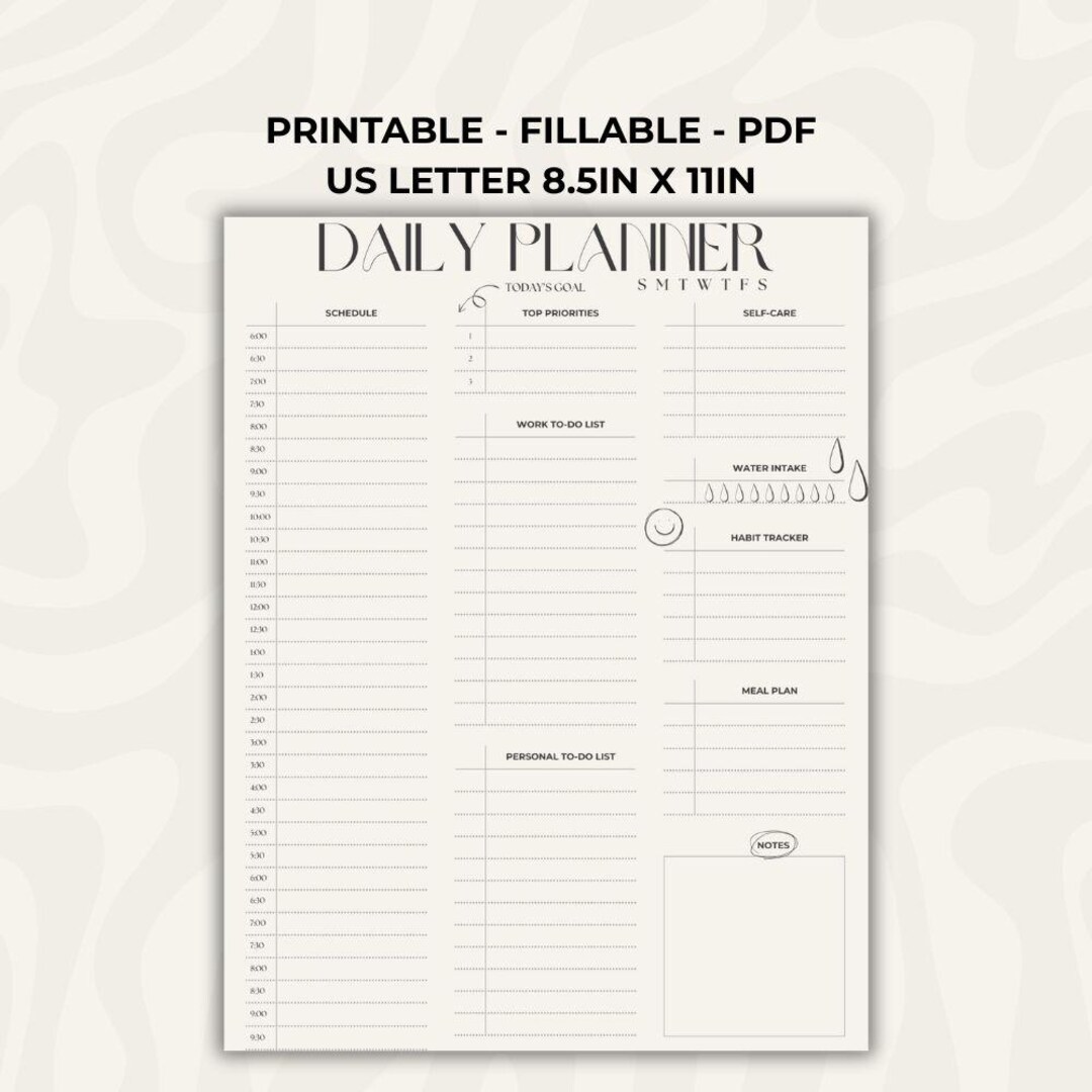 Digital Daily Planner Printable | Printable to Do List | Work Day ...