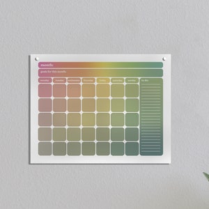 Printable Spectrum Calendar Pastel Rainbow Instant Download