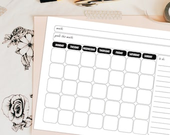 Undated Monthly Calendar Printable Perpetual Planner, Blank Sunday ...