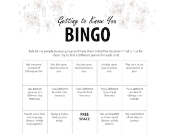 Printable Party Game Icebreaker Bingo Floral Theme Instant Download
