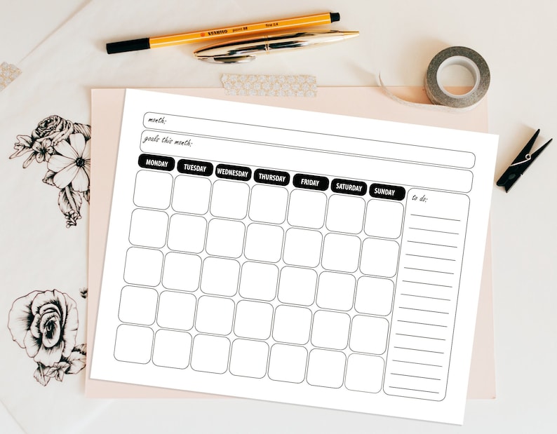 Minimalist Monthly Calendar Printable Undated - Etsy