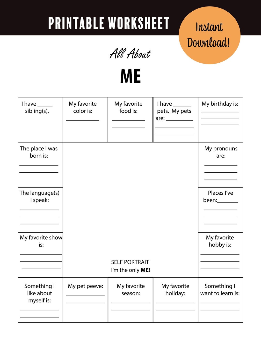 Printable Worksheet- All About Me- Academic Resource - Etsy for All About Me Worksheet Elementary Free Printable
