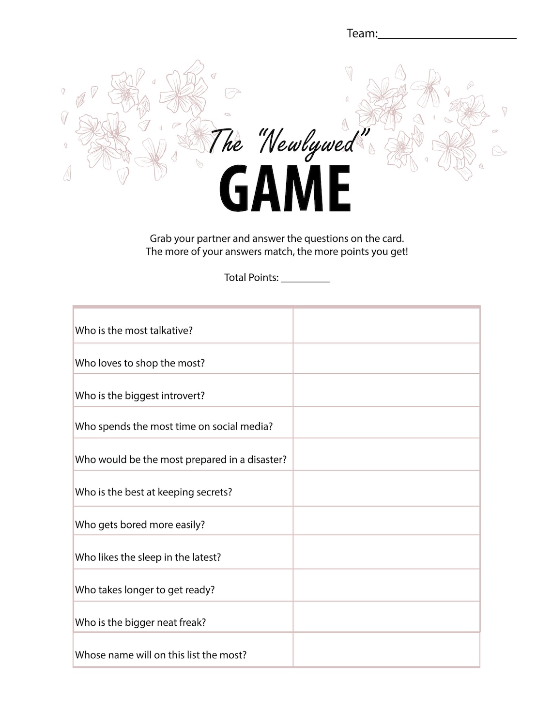 Printable Party Game Newlywed Game Bachelorette Instant Download - Etsy