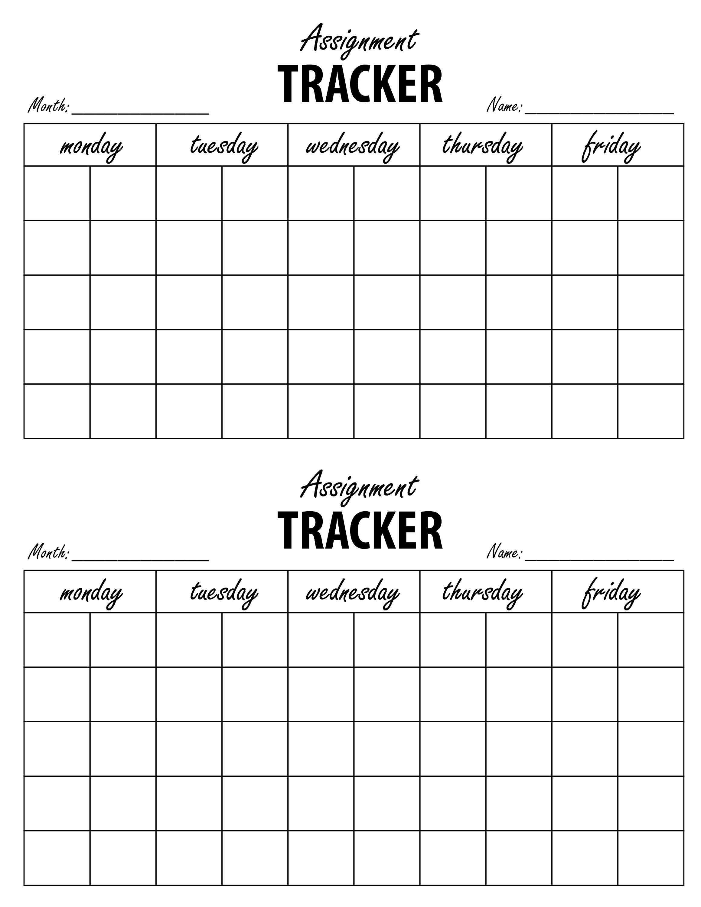 Printable Assignment Tracker- Homework Chart- Student Planner - Etsy