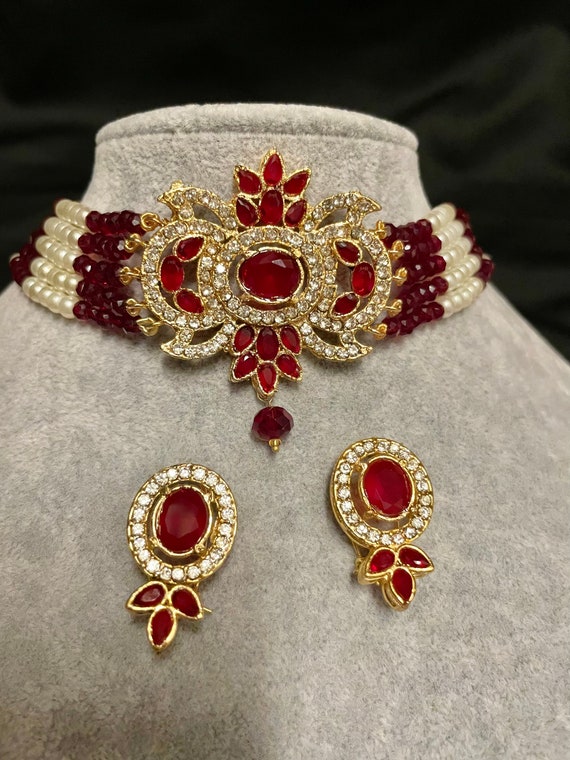 Farshi Kundan Choker Set Gold Plated Indian Pakistani Bridal