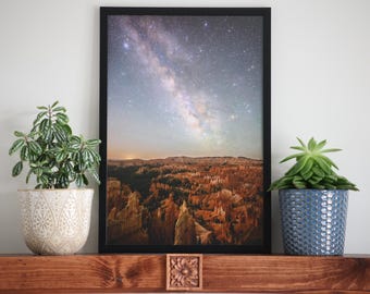 Bryce Canyon National Park Milky Way Galaxy Astrophotography Print of Night Sky and Canyon Scenery Wall Art for Astronomy Lovers