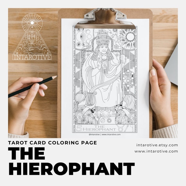 The Hierophant | Coloring Page | Printable Illustration | Adult Coloring Page | Relaxing Meditation | Detailed Tarot Art | Spiritual Wisdom