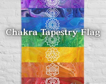 Chakra Tapestry Wall Hanging: Rainbow Meditation Room Decor, Yoga Banner
