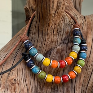 Rainbow Bracelet, Beaded Bracelet, Adjustable Bracelet, Leather Bracelet