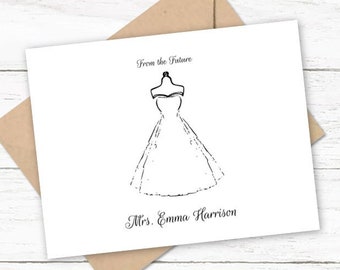 Bridal Shower Thank You Cards | From the Future Mrs. | Personalized Stationary Cards | Set of 10 Folded Note Cards | Wedding Dress | W410
