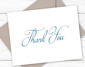 Thank You Cards | Thank You Note Card Set | Set of 10 with Envelopes | Choose Colors | Classic Elegant Script Thank You Notecards | T521
