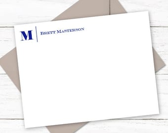 Monogram Notecards | Personalized Note Card Set | Flat Stationery | Stationary Card Set | Modern Men's Women's Thin Line Monogram | M129