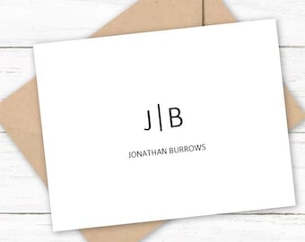 Personalized Note Card Set | Folded Stationery | Stationary Card Set | Modern Men's Women's Monogram Stationary | Thin Line Monogram | M120
