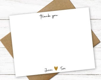Personalized Stationery for Couple with Heart | Newlywed Stationary | Modern Thank You Cards | Wedding Bridal Shower Gift Notecards | T519