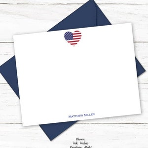 Personalized American Flag Note Card Set | USA Notecards | Patriotic Cards Stationary | Made in USA Flag Stationery | Military Gift | N287