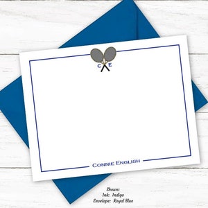 Monogrammed Stationary Set | Tennis Racket Notecards | Flat Personalized Stationery Note Cards | Womens Mens Tennis Player Gift | M135-1