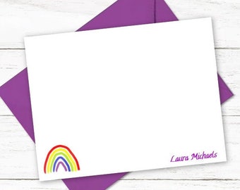 Rainbow Personalized Note Card and Envelope Stationery Set | Girls Stationary | Girls Notecards | Rainbow Thank You Cards | Pen Pal Kit C612