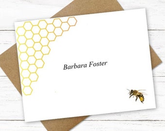 Juego de tarjetas personalizadas de abeja de miel / Tarjetas de papelería / Papelería personalizada con nombre / Tarjetas de notas personalizadas / N246