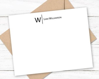 Monogram Notecards | Personalized Note Card Set | Flat Stationery | Stationary Card Set | Modern Men's Women's Thin Line Monogram | M126