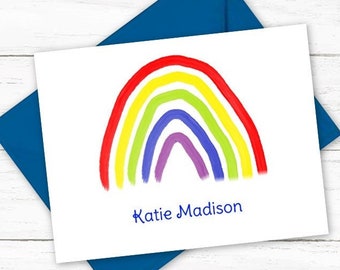 Rainbow Personalized Note Card and Envelope Stationery Set | Girls Stationary | Girls Notecards | Rainbow Thank You Cards | Pen Pal Kit C601