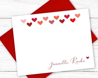 Personalized Heart Stationary | Set of Flat Notecards | Hearts Note Cards | Thank you Card | Gift for Her | Bridal Gift | N229