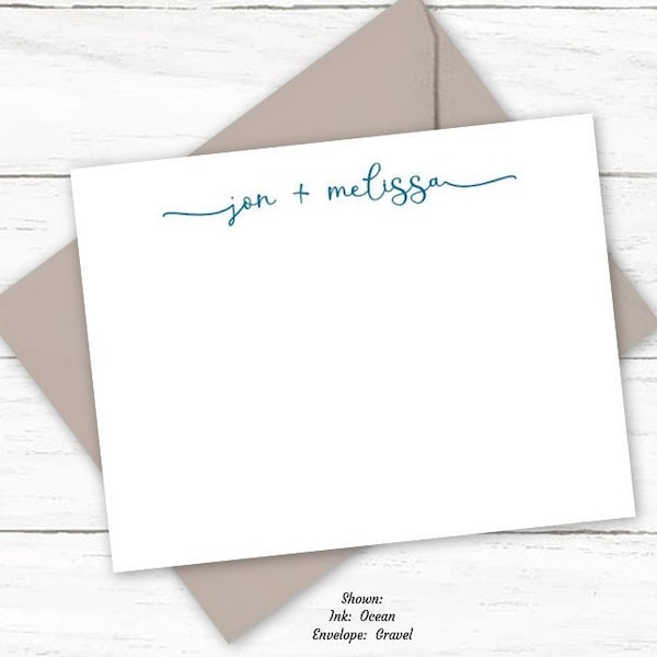 Note Card Stationery Set Personalized for Couples | Stationary with 2 Names | Choice of Ink & Envelope Colors | Wedding Gift |W402