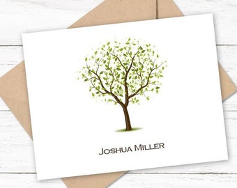 Personalized Tree Folded Notecards with Name | Tree Stationary Note Card Set | Custom Stationery with Tree | Tree of Life Notecards | M110