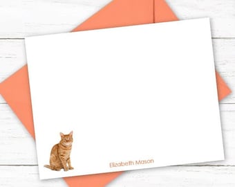 Tabby Cat Personalized Note Cards | Cat Stationery | Animal Lover Gift | Flat Note Cards | Pet Parent Friend Coworker Kitty Cat Gift | N306