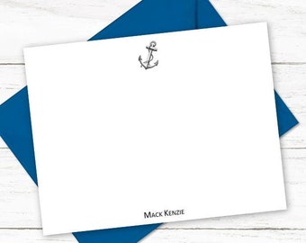 Nautical Anchor Stationery Set | Personalized Flat Note Cards with Envelopes | Nautical Theme Notecards | Anchor Stationary Boater Gift N262