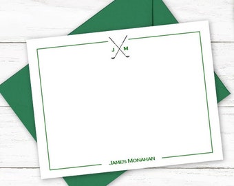Monogrammed Stationary Set | Golf Clubs Notecards | Set of Flat Personalized Stationery Note Cards | Womens Mens Golfer Gift | M121