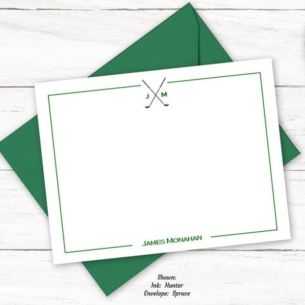 Monogrammed Stationary Set | Golf Clubs Notecards | Set of Flat Personalized Stationery Note Cards | Womens Mens Golfer Gift | M121