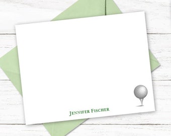 Personalized Stationary Set | Set of Flat Personalized Stationery Note Cards | Golf Ball Tee Womens Mens Golfing Gift | Golf Flat | N257