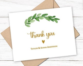 Greenery Thank You Cards | Personalized Thank You Note Card Set | Thank You Notecards | Wedding Graduation Thank You | T517