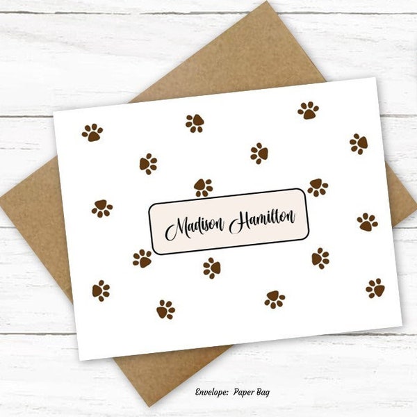 Animal Paw Print Personalized Note Cards | Animal Stationary | Animal Lover Gift | Pet Parent Friend Coworker Dog or Cat Gift | A302