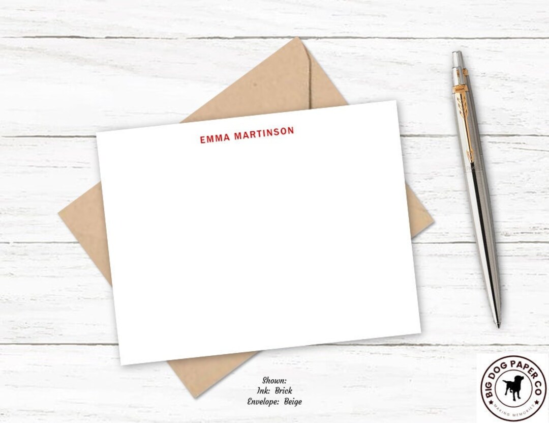 Personalized Notecard Set | Set of Flat Stationery Cards and Envelopes ...