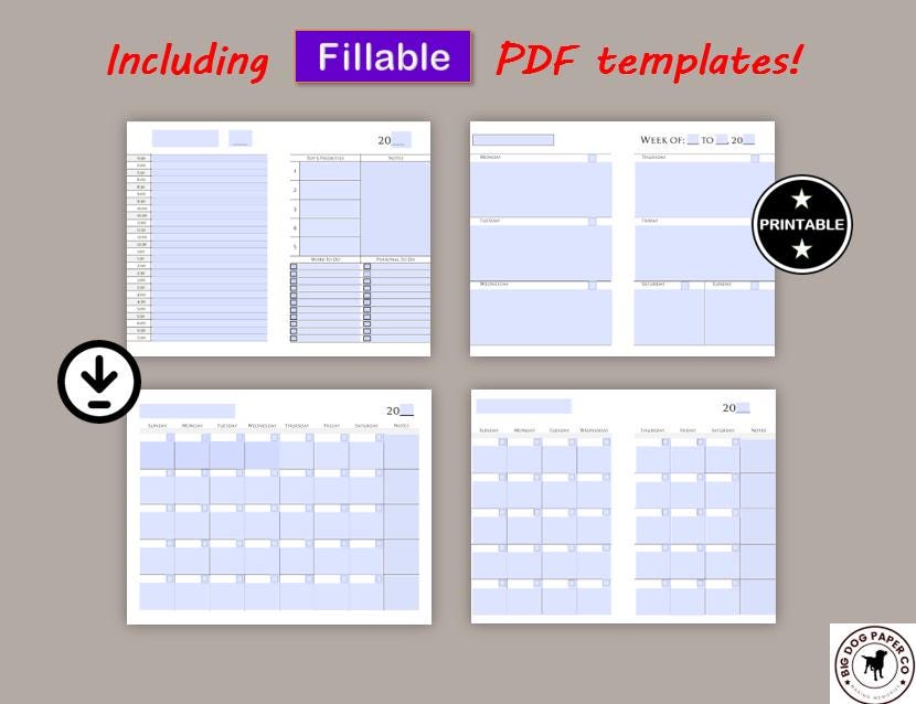 PRINTABLE & FILLABLE Daily - Weekly - Monthly Planner Bundle, Half Size ...