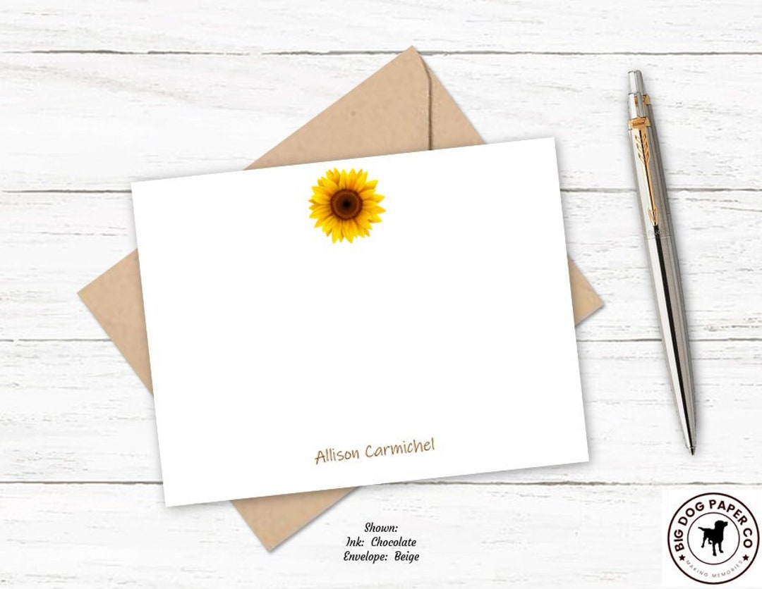 Sunflower Personalized Note Card Set | Stationery Cards | Custom ...